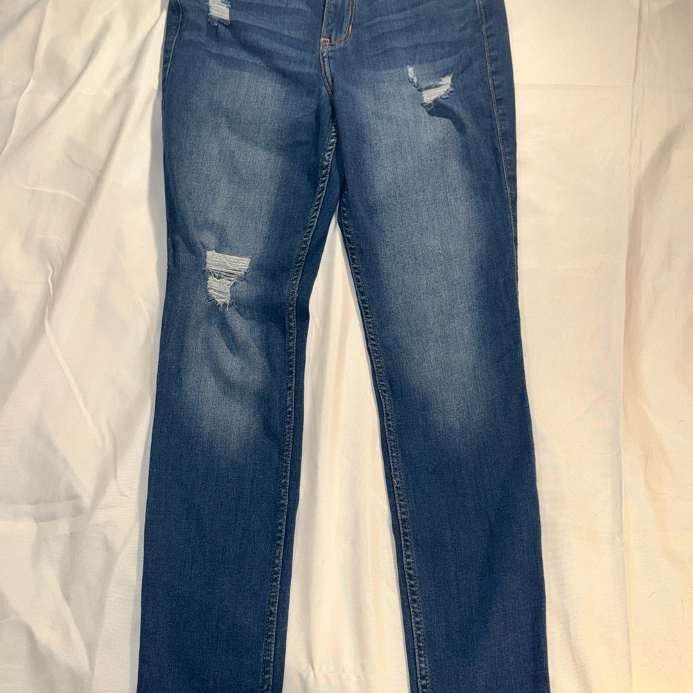 Hollister Women's Distressed Straight Leg Jeans - Blue